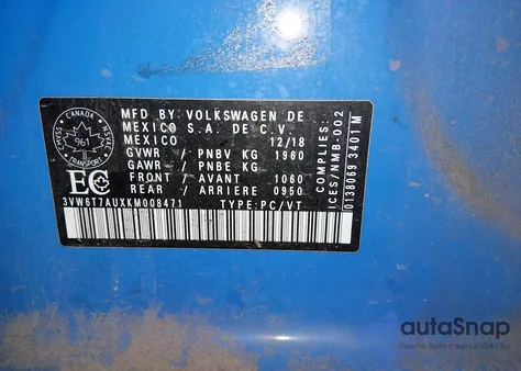 2019 Volkswagen Golf Gti 2.0T Autobahn/2.0T Rabbit Edition/2.0T S/2.0T Se from USA, damaged, VIN 3VW6T7AUXKM008471